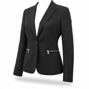 Michael Kors | Women's Black Fitted Blazer | Size 6 | Double Silver Zipper  |